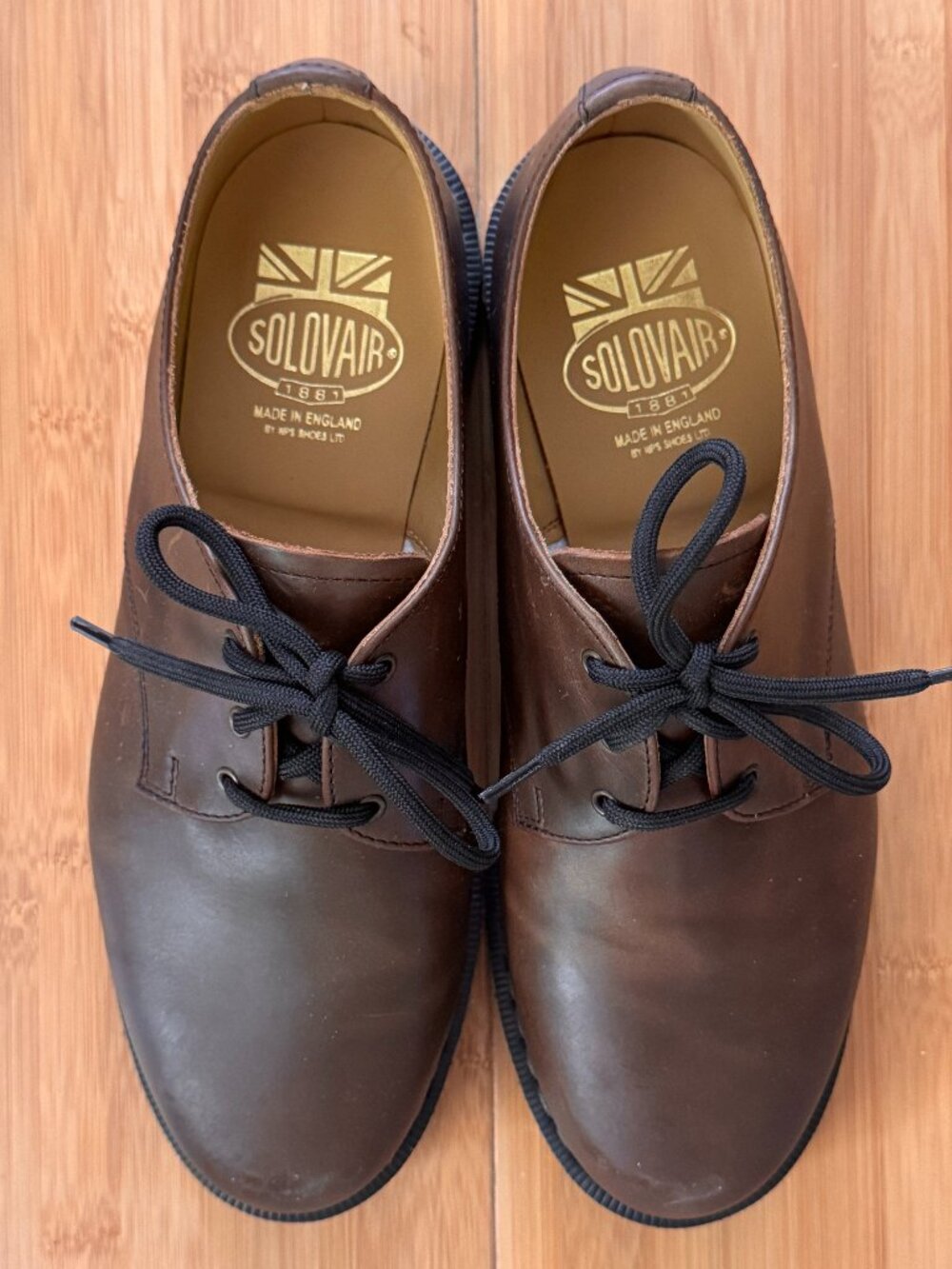Solovair 3-Eye Gibson shoes in brown leather